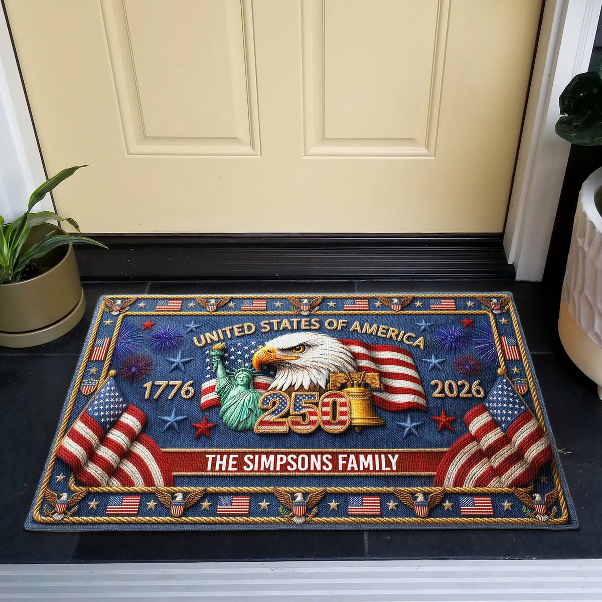 Usa_250_Years_Of_Freedom_Faux_Pattern_Personalized_Doormat_2