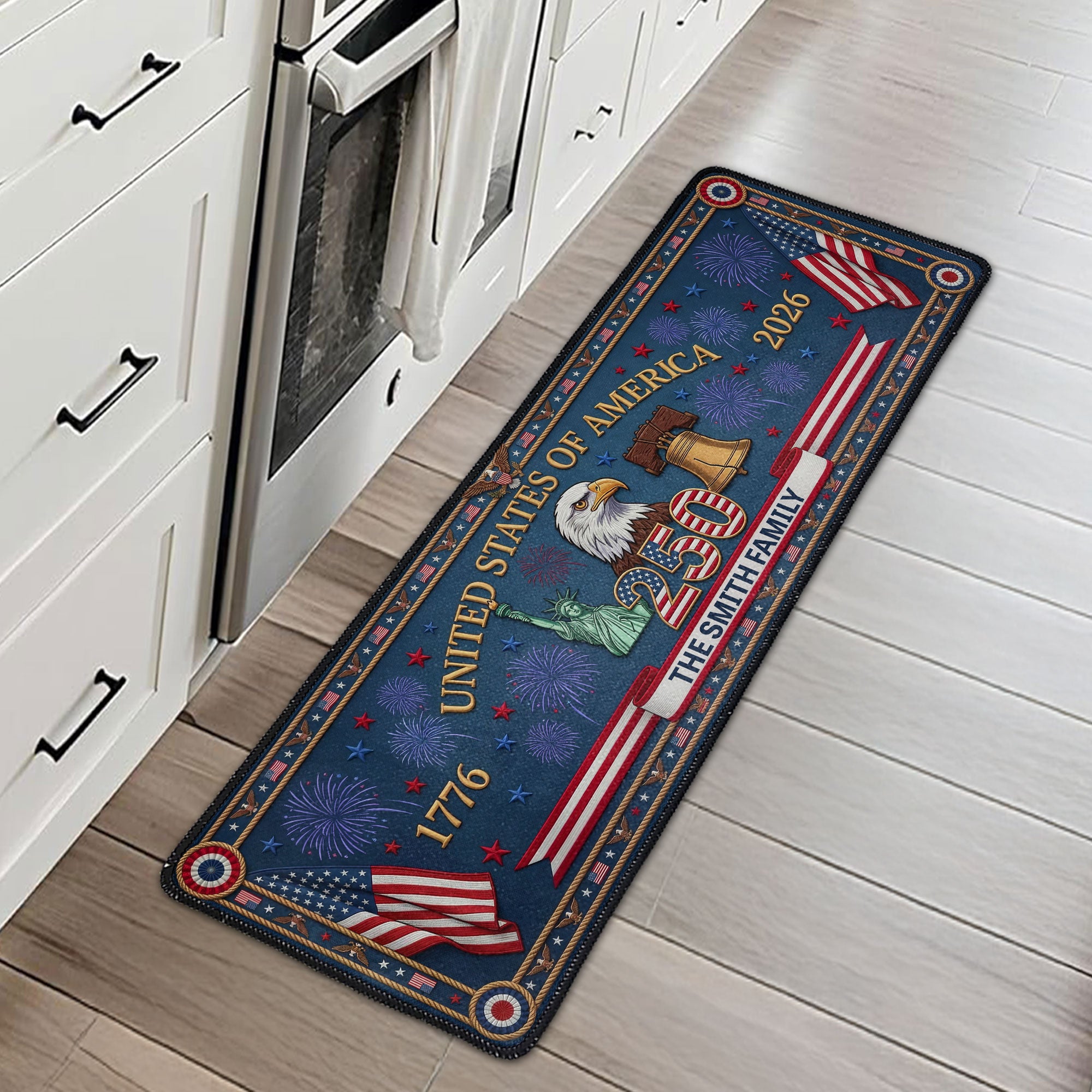 Usa-250-Years-Of-Freedom-Faux-Pattern-Personalized-Runner-Rug-2