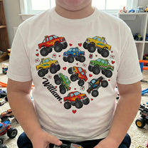 Valentine Monster Truck Dinosaur Construction Racing Car Gift For Boy - Personalized Shirt