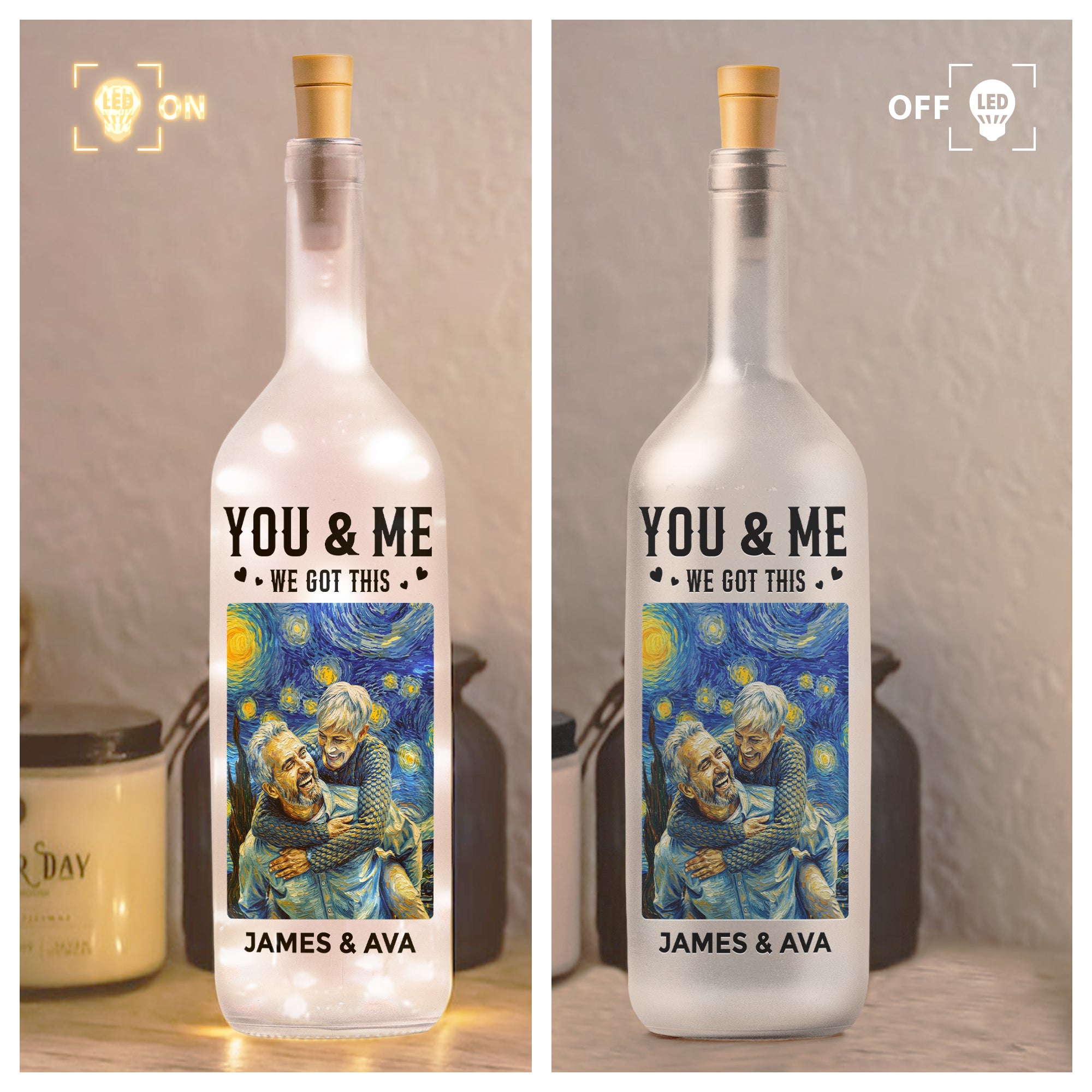 Van Gogh Style You & Me We Got This - Personalized Photo Bottle Lamp