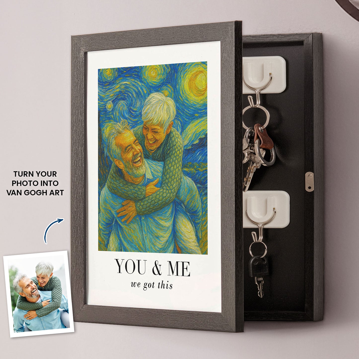 Van Gogh Wall Art You & Me We Got This - Personalized Hidden Key Holder Photo Frame