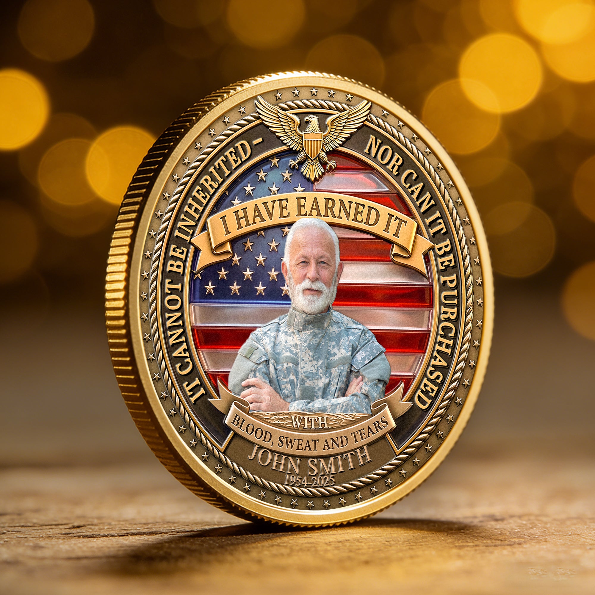 Veteran Memorial 250 Years Of Freedom Keepsake Upload Photo - Personalized Coin