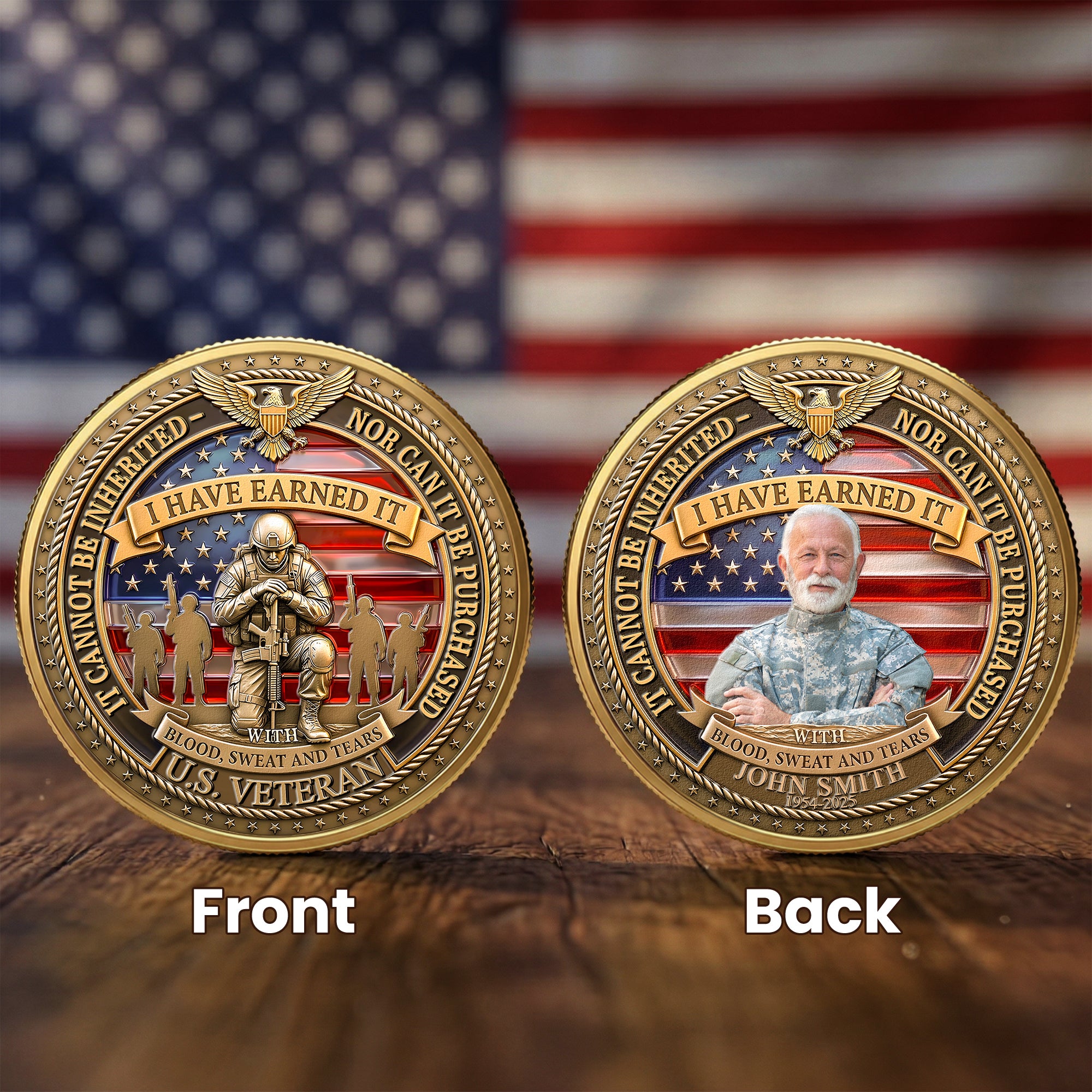 Veteran Memorial 250 Years Of Freedom Keepsake Upload Photo - Personalized Coin