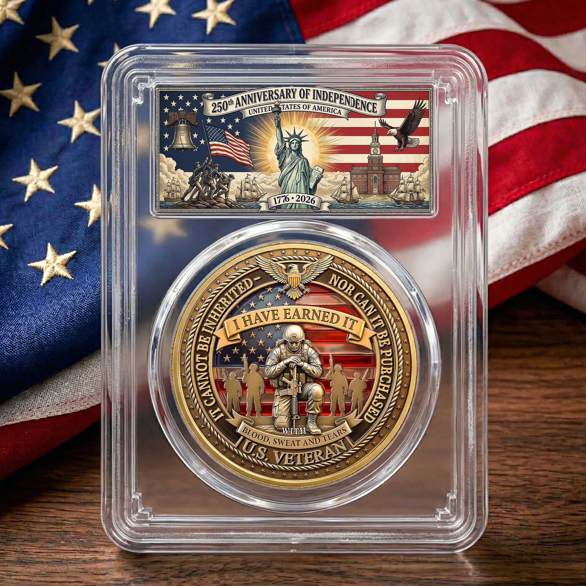 Veteran Memorial 250 Years Of Freedom Keepsake Upload Photo - Personalized Coin