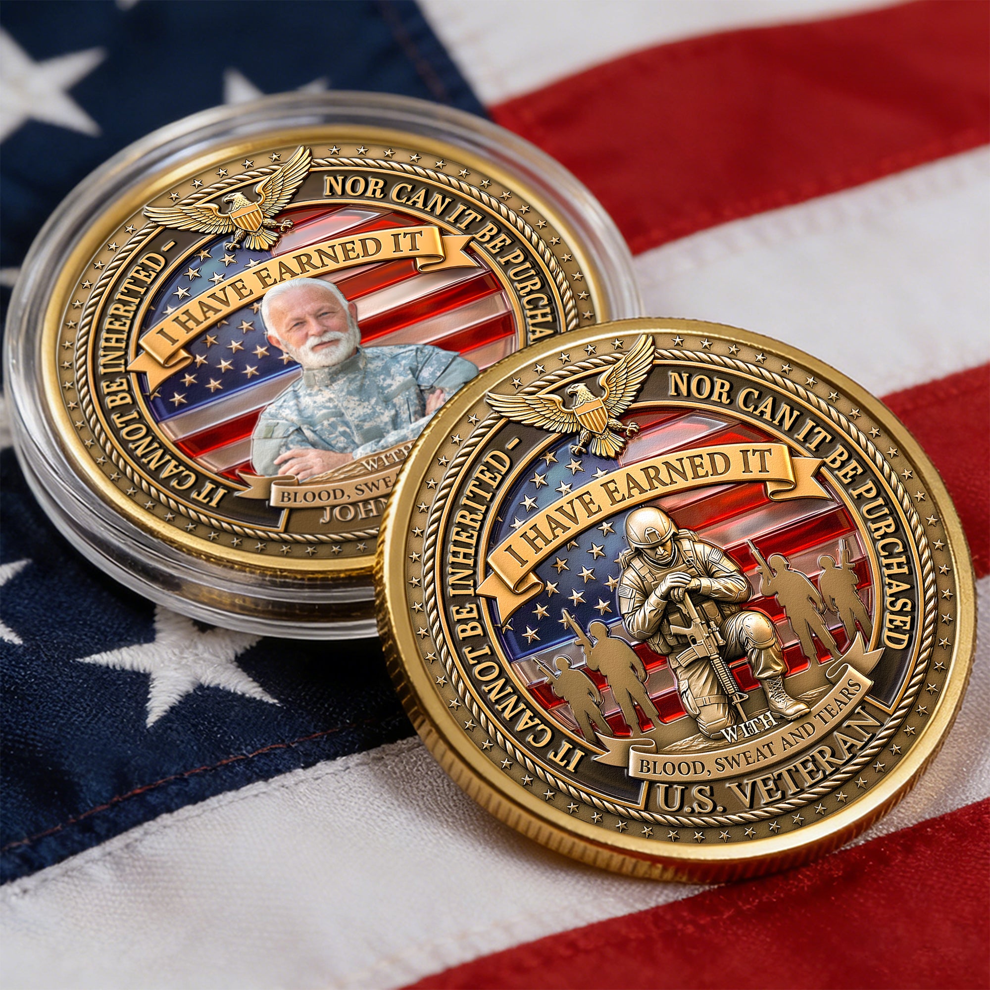 Veteran Memorial 250 Years Of Freedom Keepsake Upload Photo - Personalized Coin