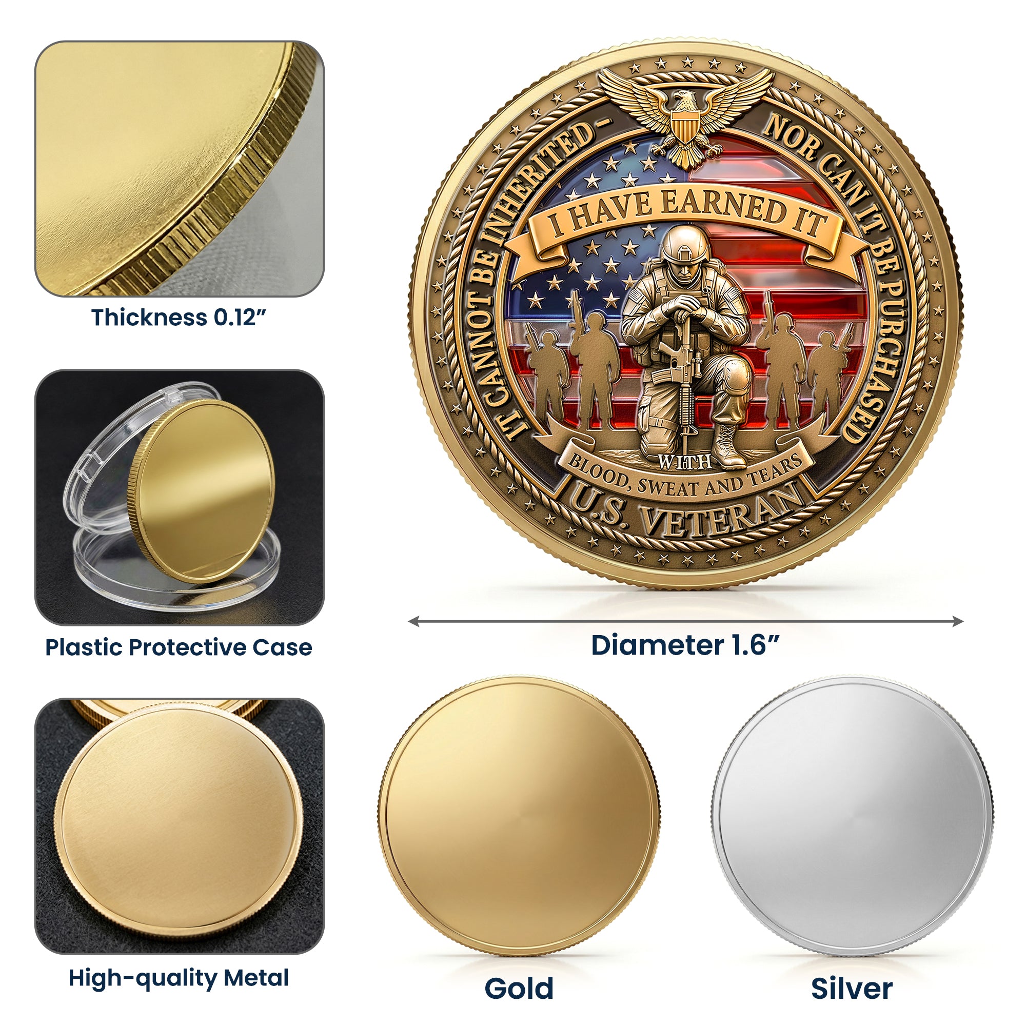 Veteran Memorial 250 Years Of Freedom Keepsake Upload Photo - Personalized Coin