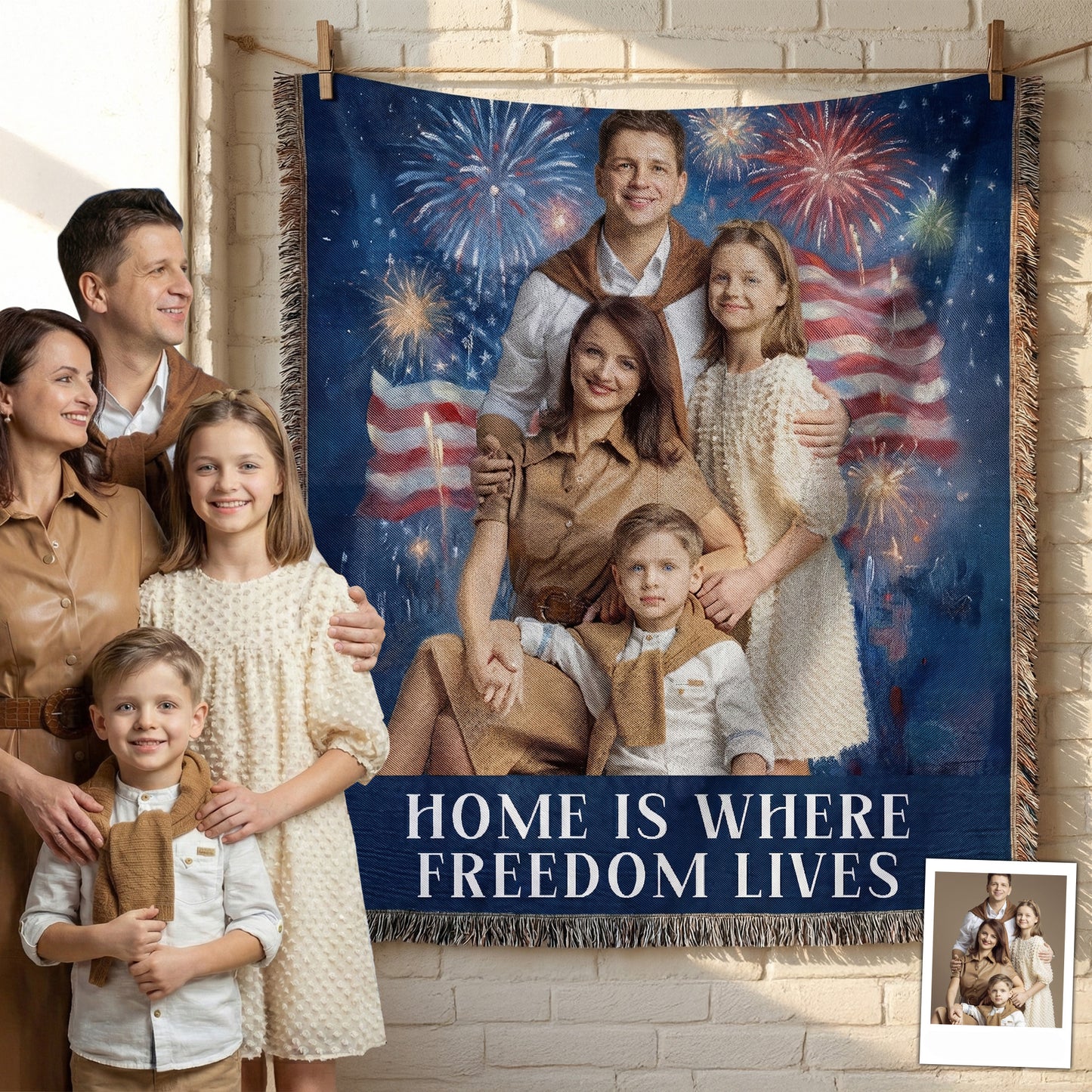 Vintage 4Th Of July Wall Art - Personalized Photo Woven Blanket