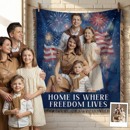 Vintage 4Th Of July Wall Art - Personalized Photo Woven Blanket