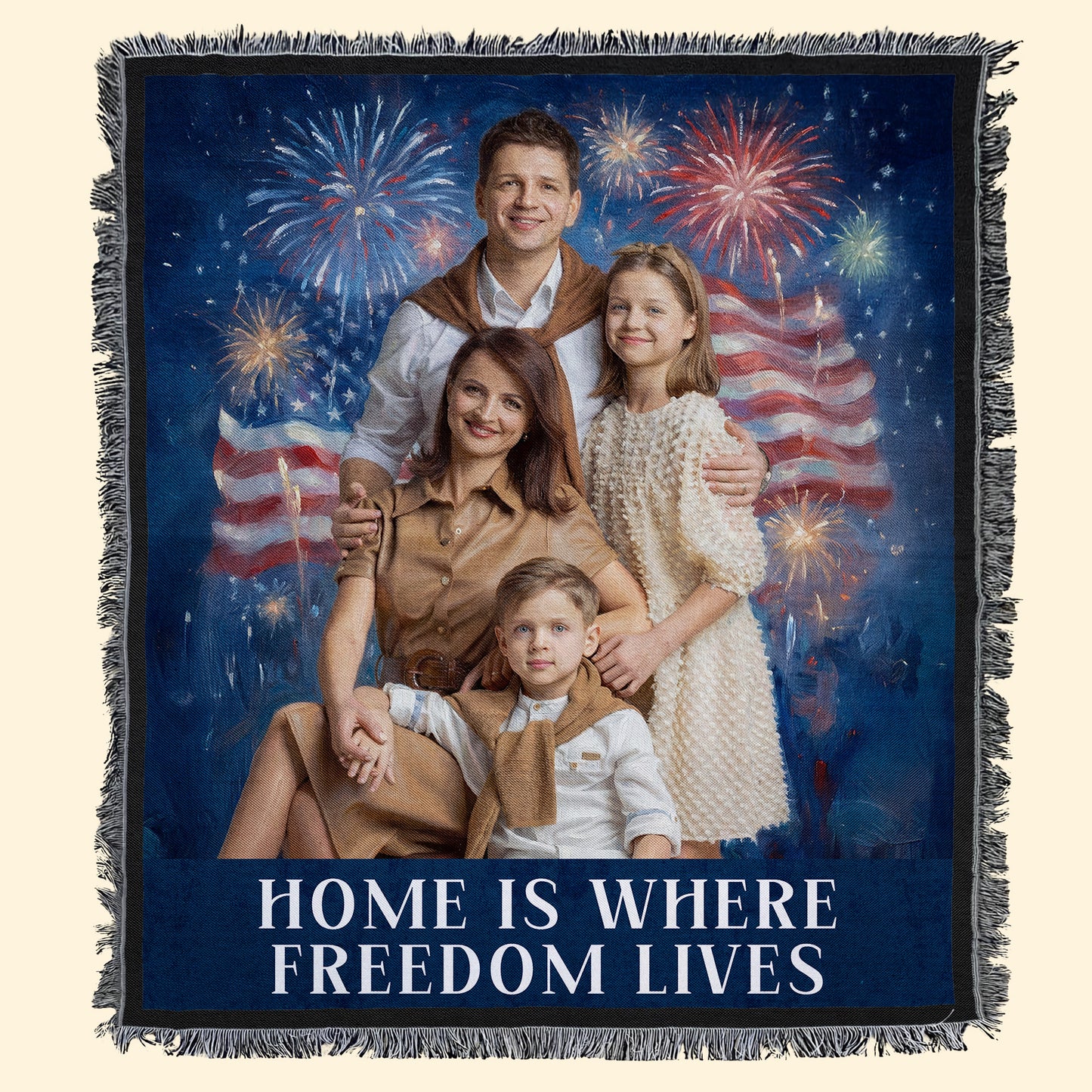 Vintage 4Th Of July Wall Art - Personalized Photo Woven Blanket