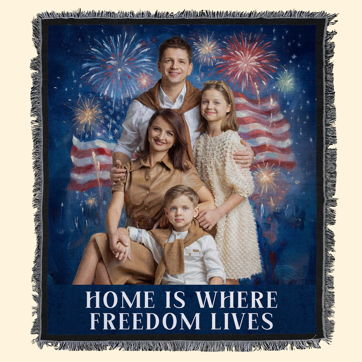 Vintage 4Th Of July Wall Art - Personalized Photo Woven Blanket