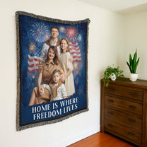 Vintage 4Th Of July Wall Art - Personalized Photo Woven Blanket