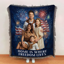 Vintage 4Th Of July Wall Art - Personalized Photo Woven Blanket