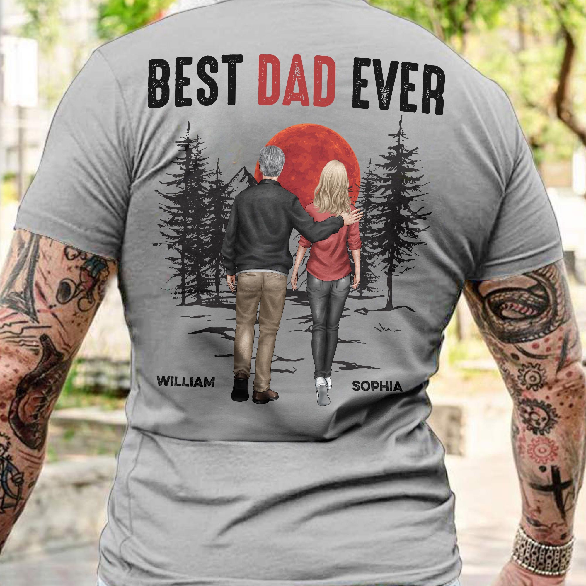 Vintage Best Dad Ever - New Version Dad & Daughter, Son Walking - Personalized Shirt