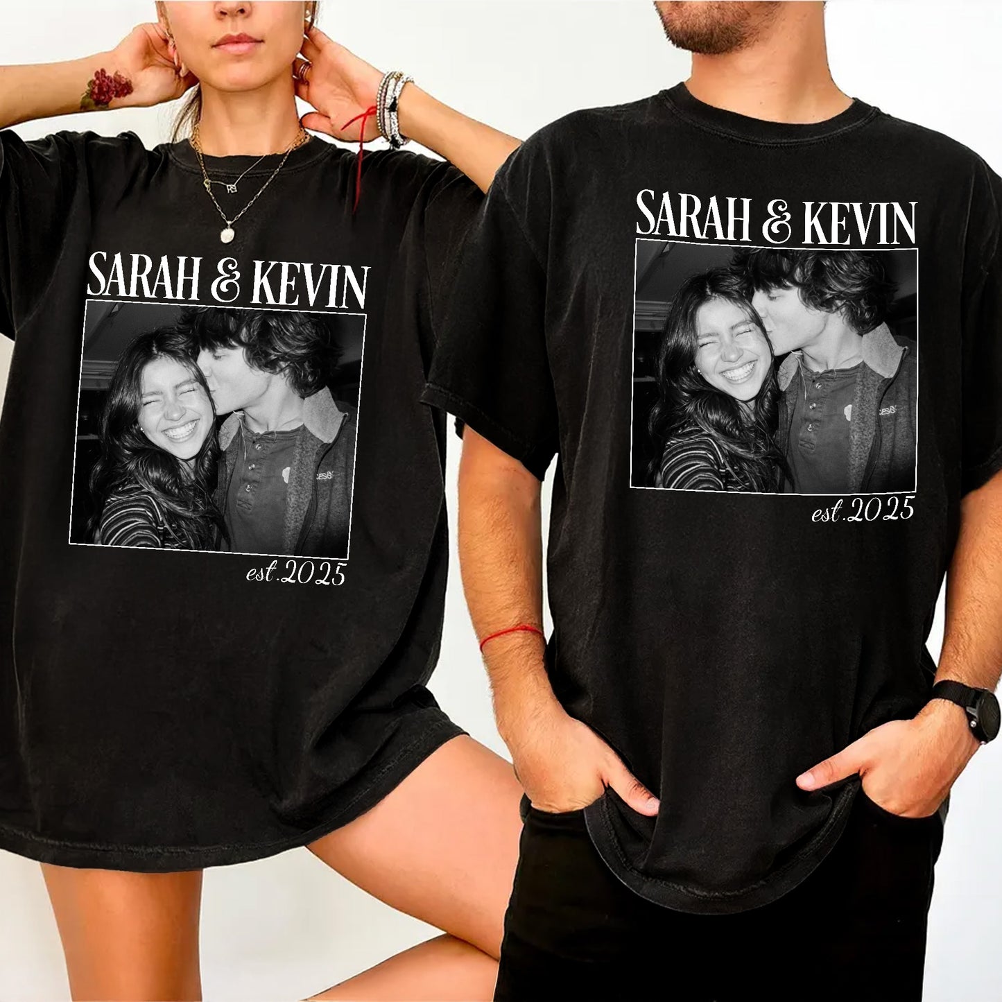 Vintage Couple Picture Matching, Anniversary Gift, Valentine's Day Gifts - Personalized Photo Comfort Tee
