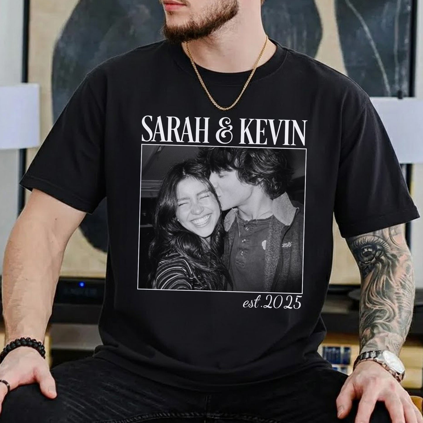 Vintage Couple Picture Matching, Anniversary Gift, Valentine's Day Gifts - Personalized Photo Comfort Tee