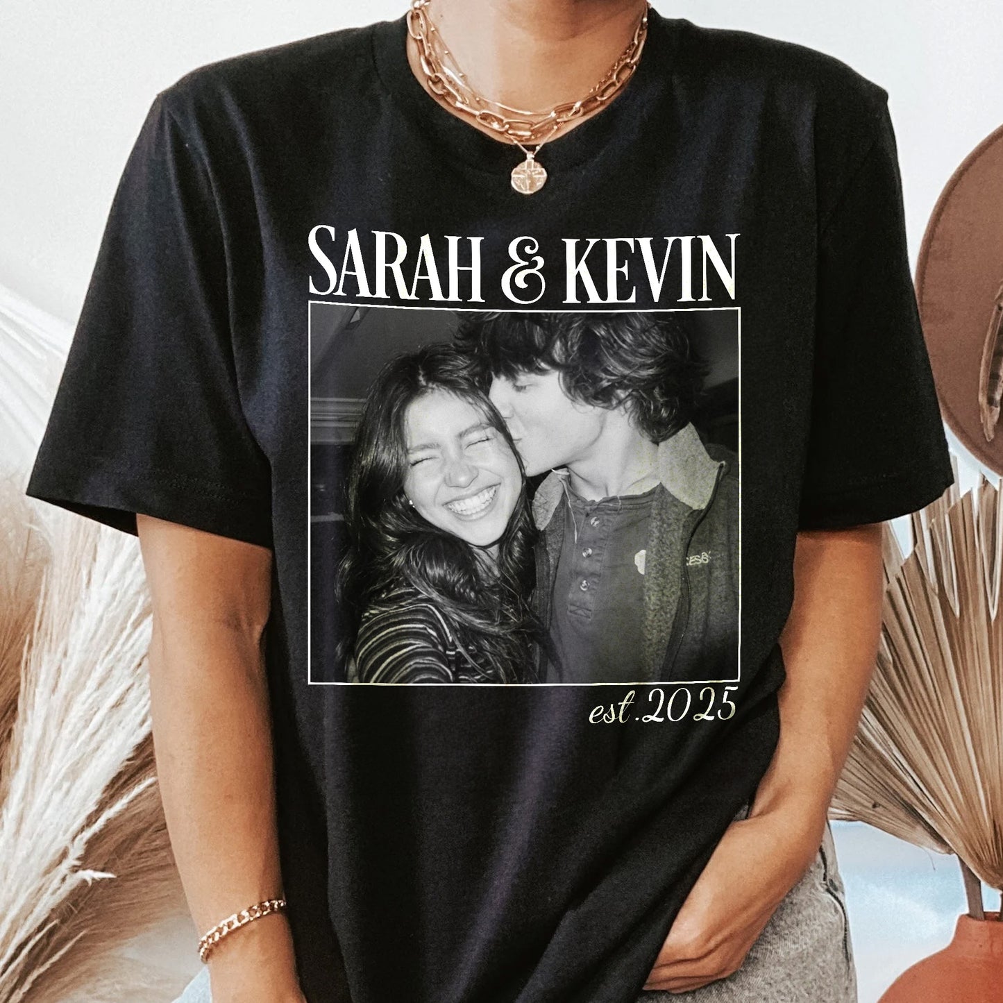 Vintage Couple Picture Matching, Anniversary Gift, Valentine's Day Gifts - Personalized Photo Comfort Tee
