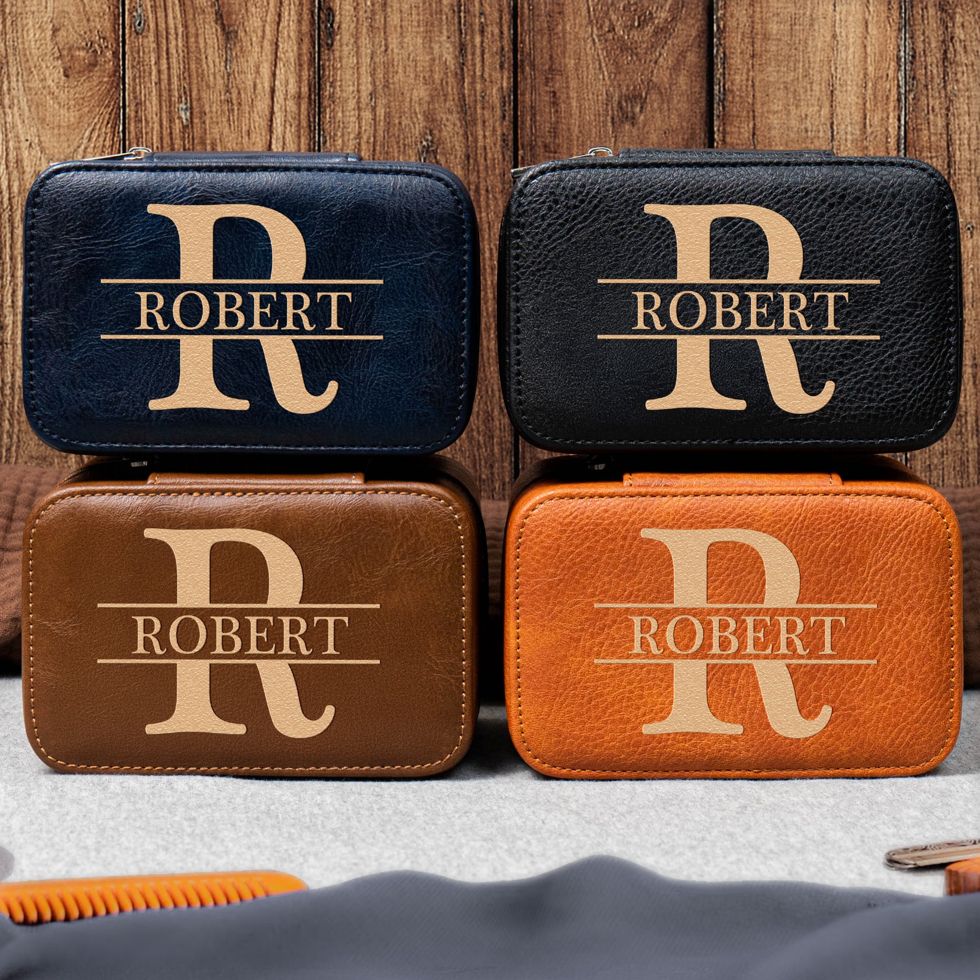 Vintage Custom Name, Initial For Men, Grandpa, Husband, Dad - Personalized Watch Travel Case