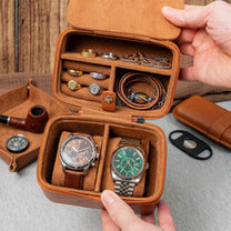 Vintage Custom Name, Initial For Men, Grandpa, Husband, Dad - Personalized Watch Travel Case