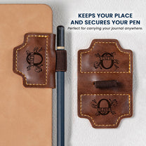 Vintage Monogram Book Mark For Book Lover, Reader - Personalized Engraved Leather Magnetic Bookmark With Pen Clip