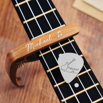 Vintage Monogram For Guitarist, Guitar Lover - Personalized Guitar Capo With Pick