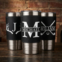 Vintage Monogram - Gift For Men, Husband, Dad - Personalized 20oz Leather Wrapped Tumbler