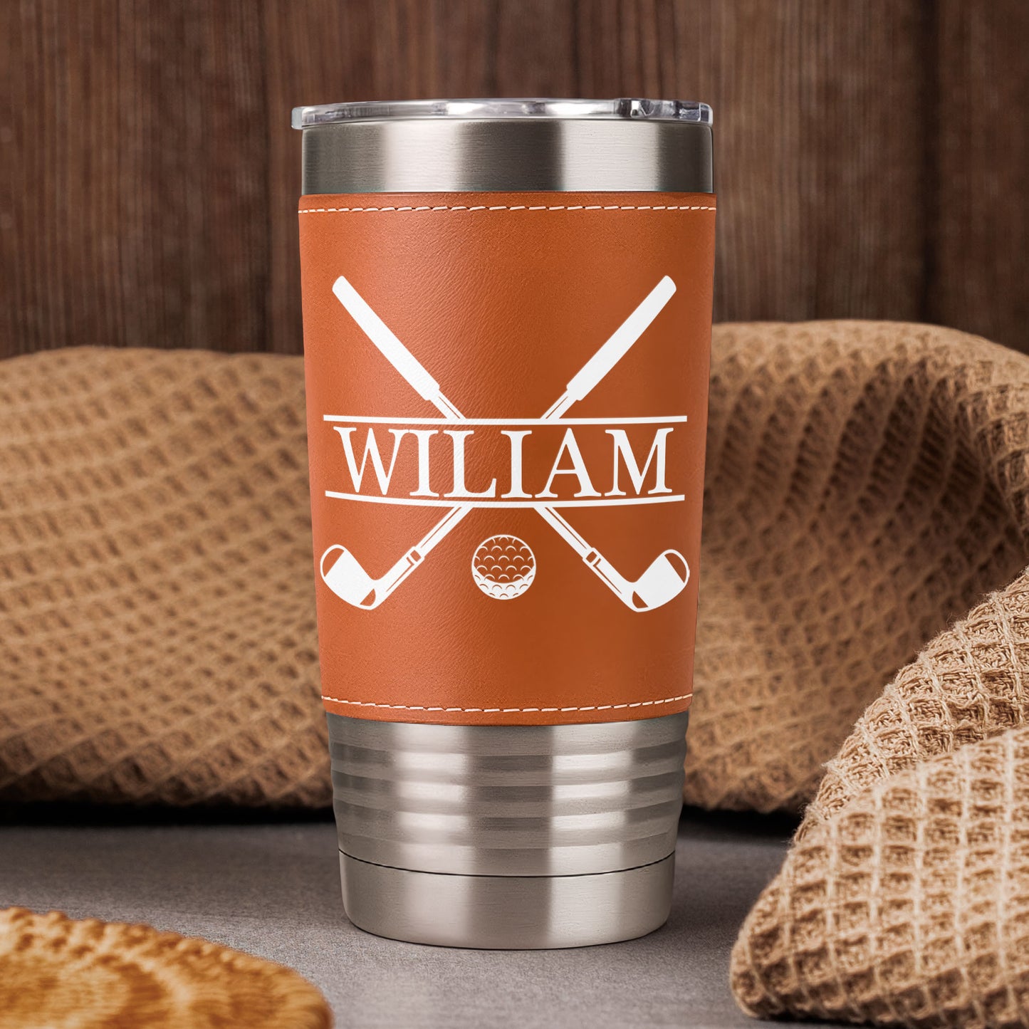 Vintage Monogram - Gift For Men, Husband, Dad - Personalized 20oz Leather Wrapped Tumbler