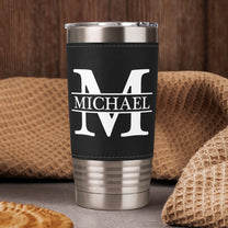 Vintage Monogram - Gift For Men, Husband, Dad - Personalized 20oz Leather Wrapped Tumbler