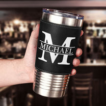 Vintage Monogram - Gift For Men, Husband, Dad - Personalized 20oz Leather Wrapped Tumbler