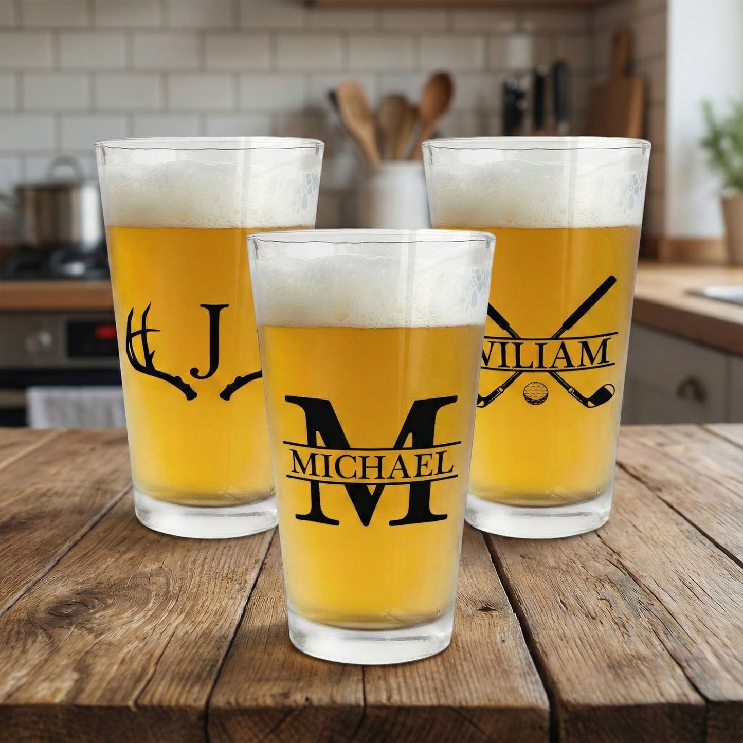 Vintage Monogram - Gift For Men, Husband, Dad - Personalized Beer Glass