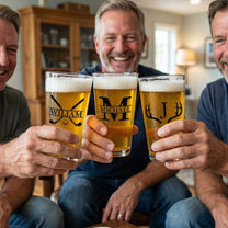 Vintage Monogram - Gift For Men, Husband, Dad - Personalized Beer Glass