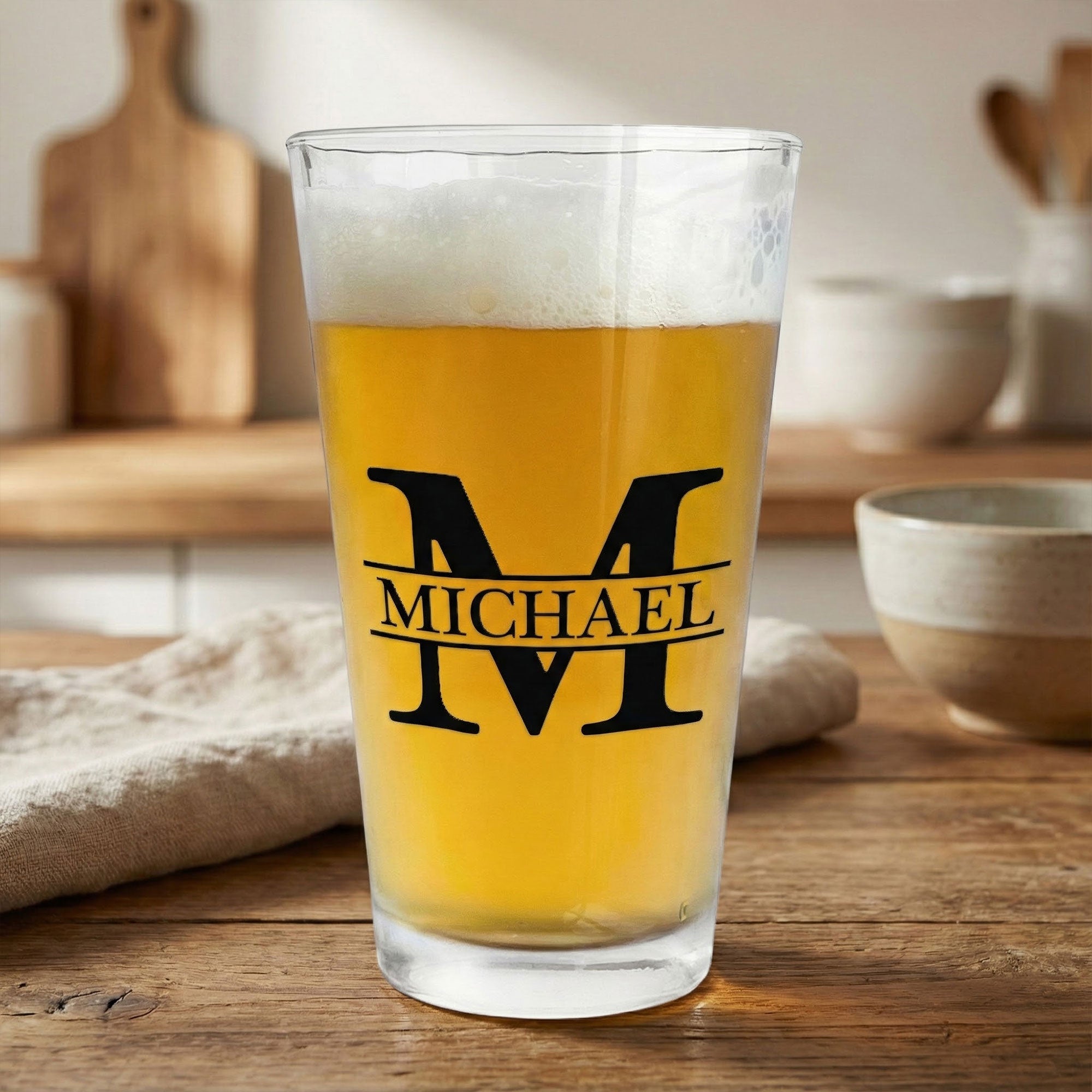 Vintage Monogram - Gift For Men, Husband, Dad - Personalized Beer Glass