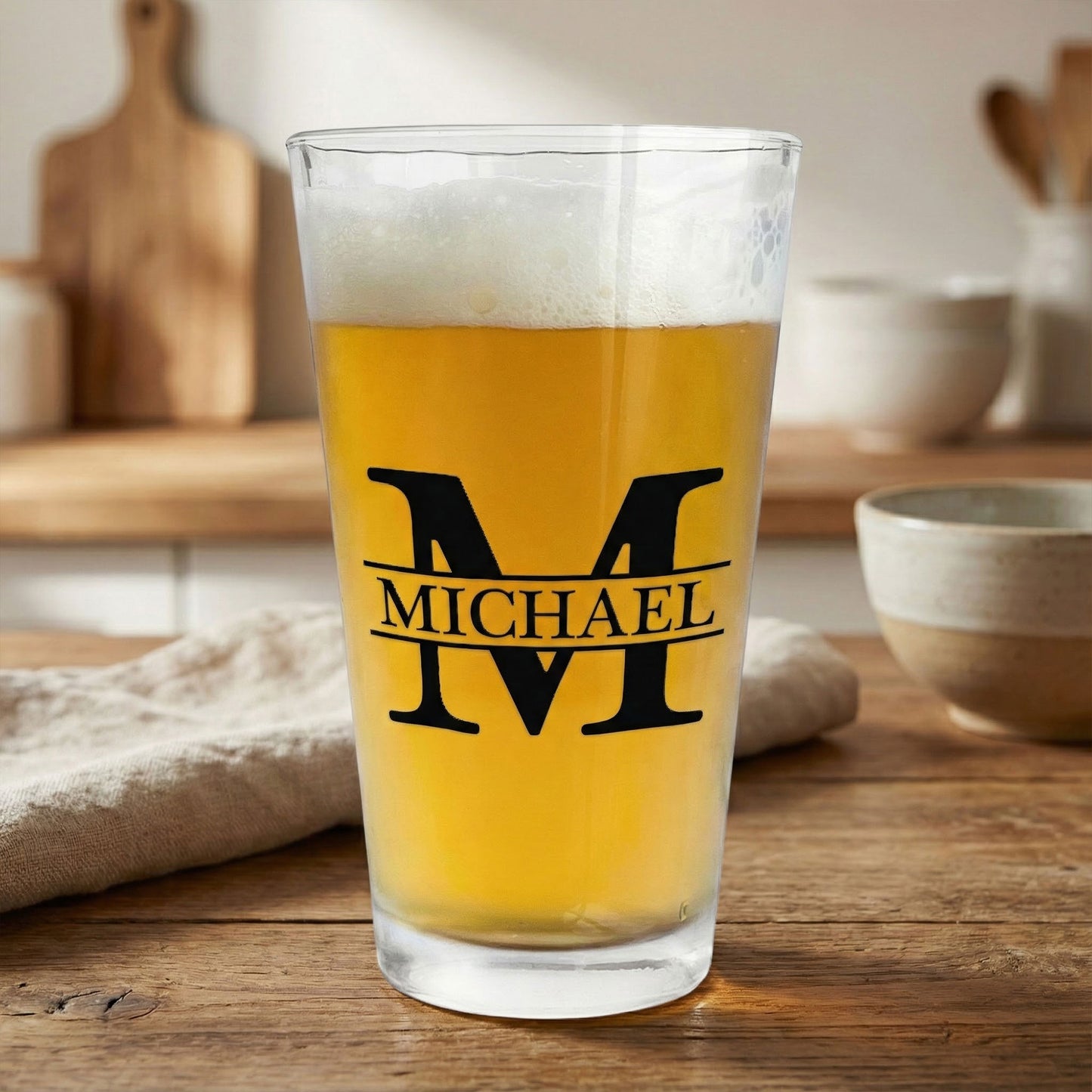 Vintage Monogram - Gift For Men, Husband, Dad - Personalized Beer Glass