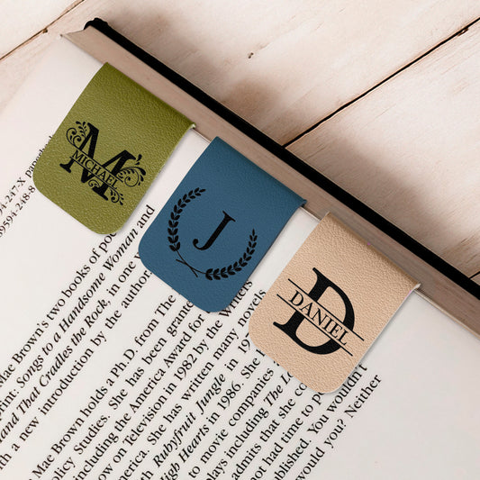Vintage Monogram - Personalized Leather Magnetic Bookmark