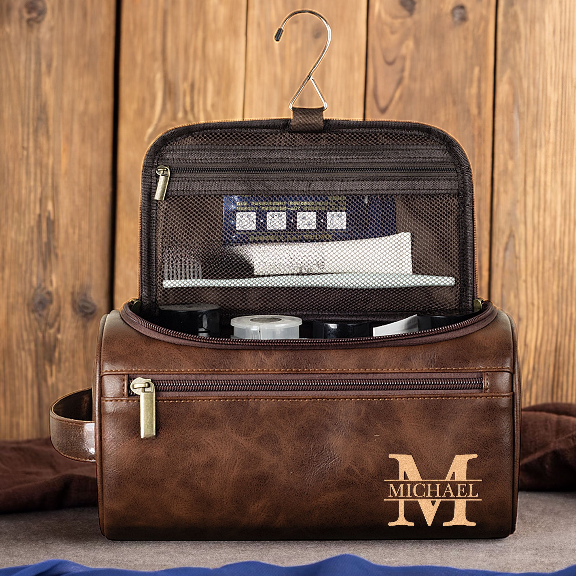 Vintage Monogram - Personalized Leather Toiletry Bag