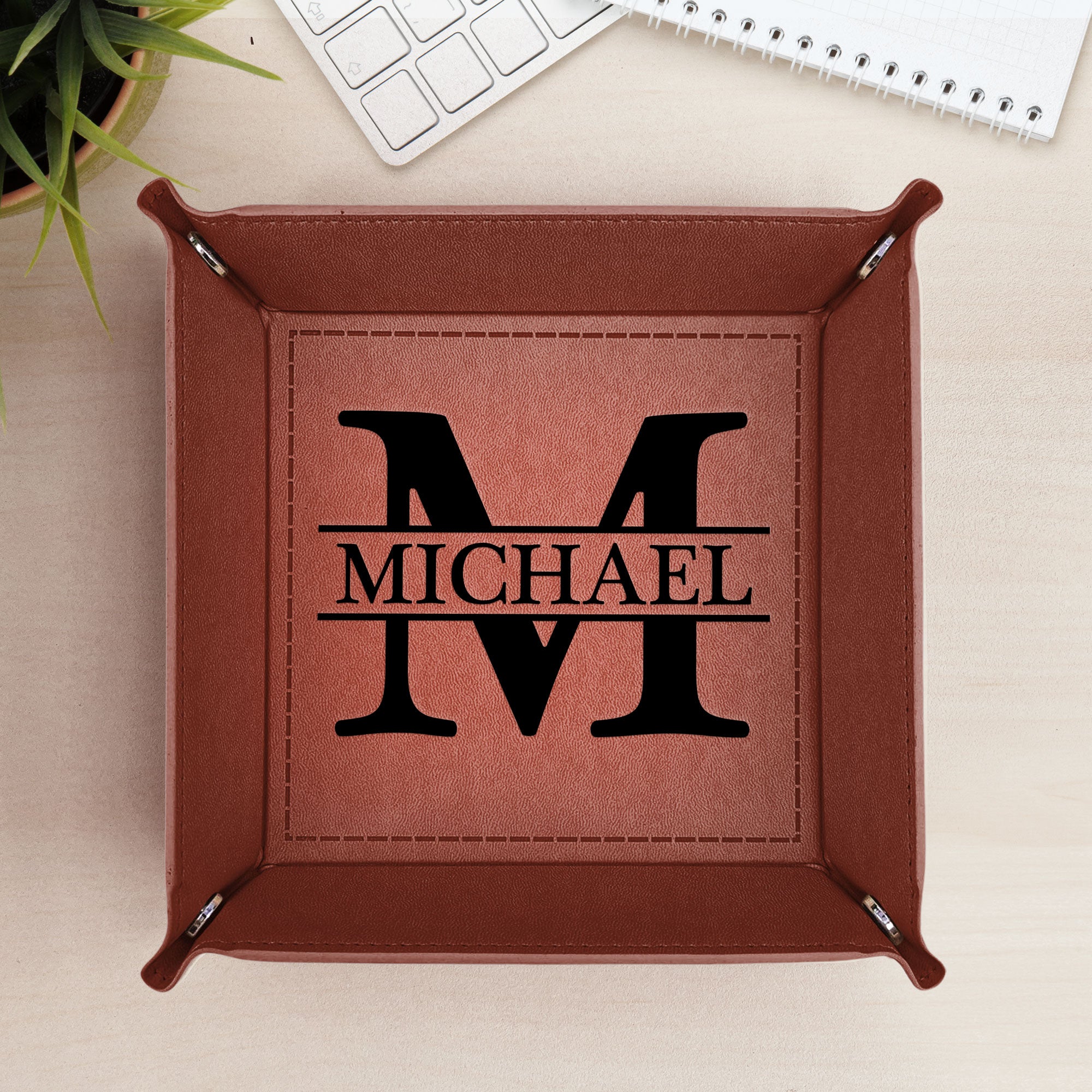 Vintage Monogram - Personalized Leather Valet Tray