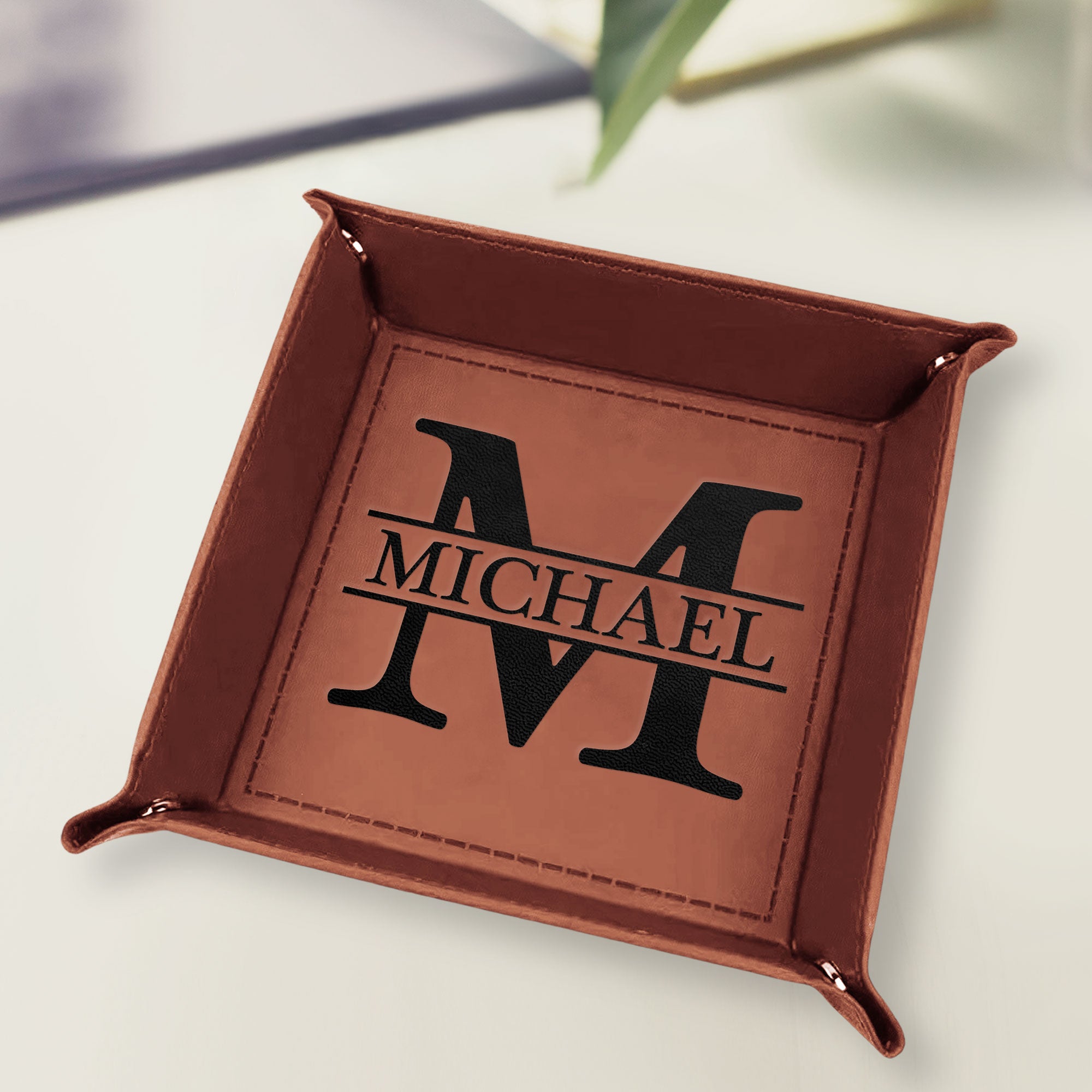 Vintage Monogram - Personalized Leather Valet Tray
