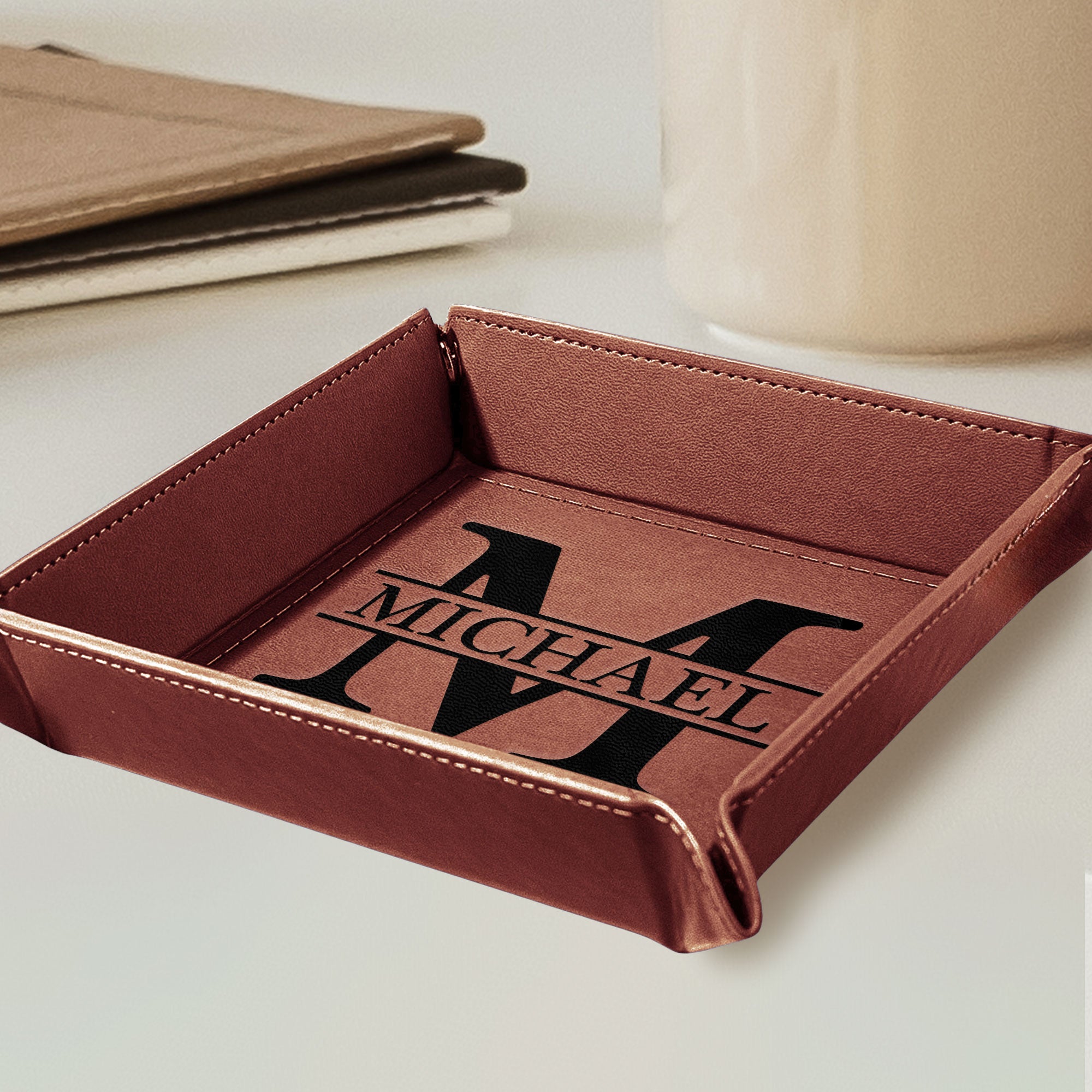 Vintage Monogram - Personalized Leather Valet Tray