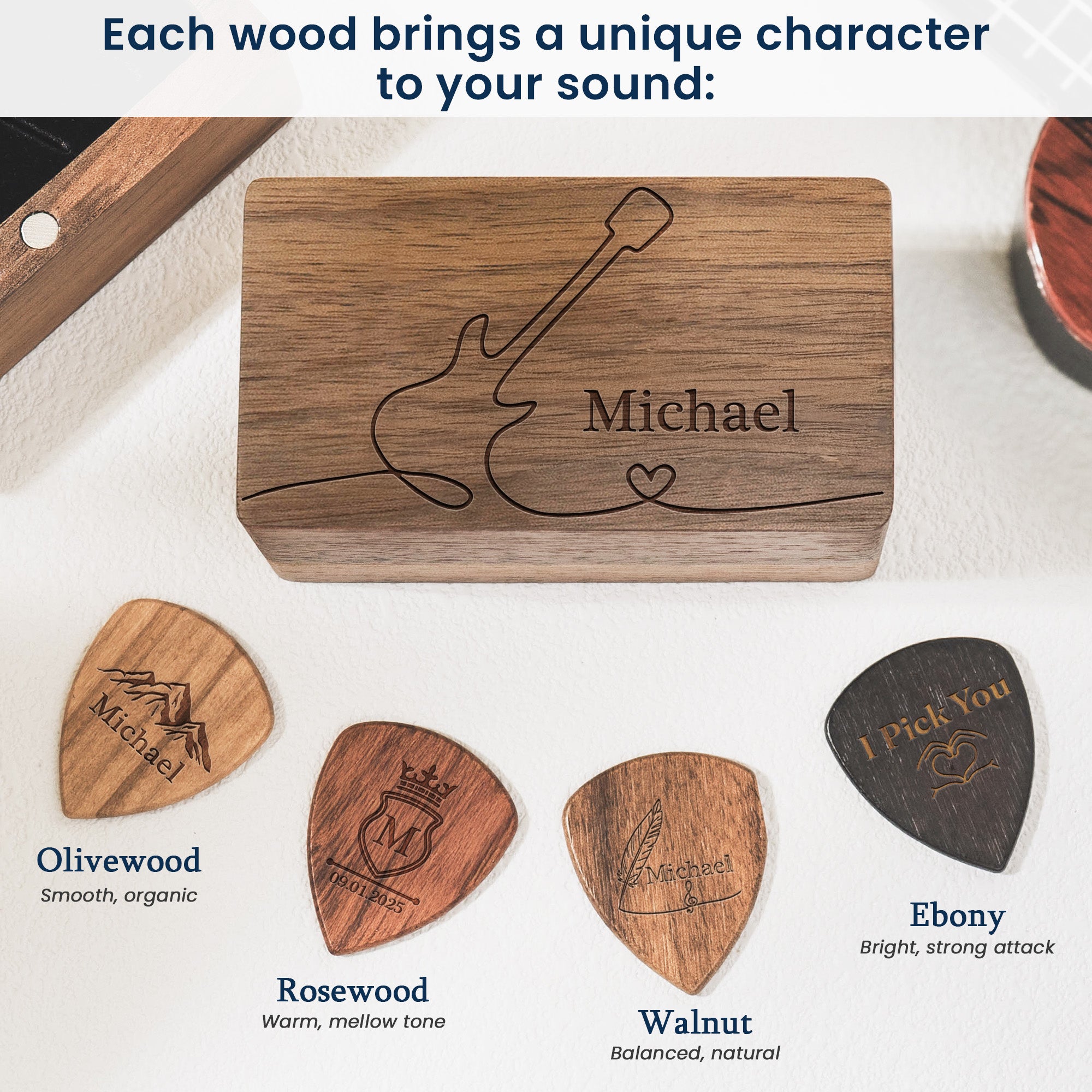 Vintage Monogram - Personalized Wooden Guitar Pick Box