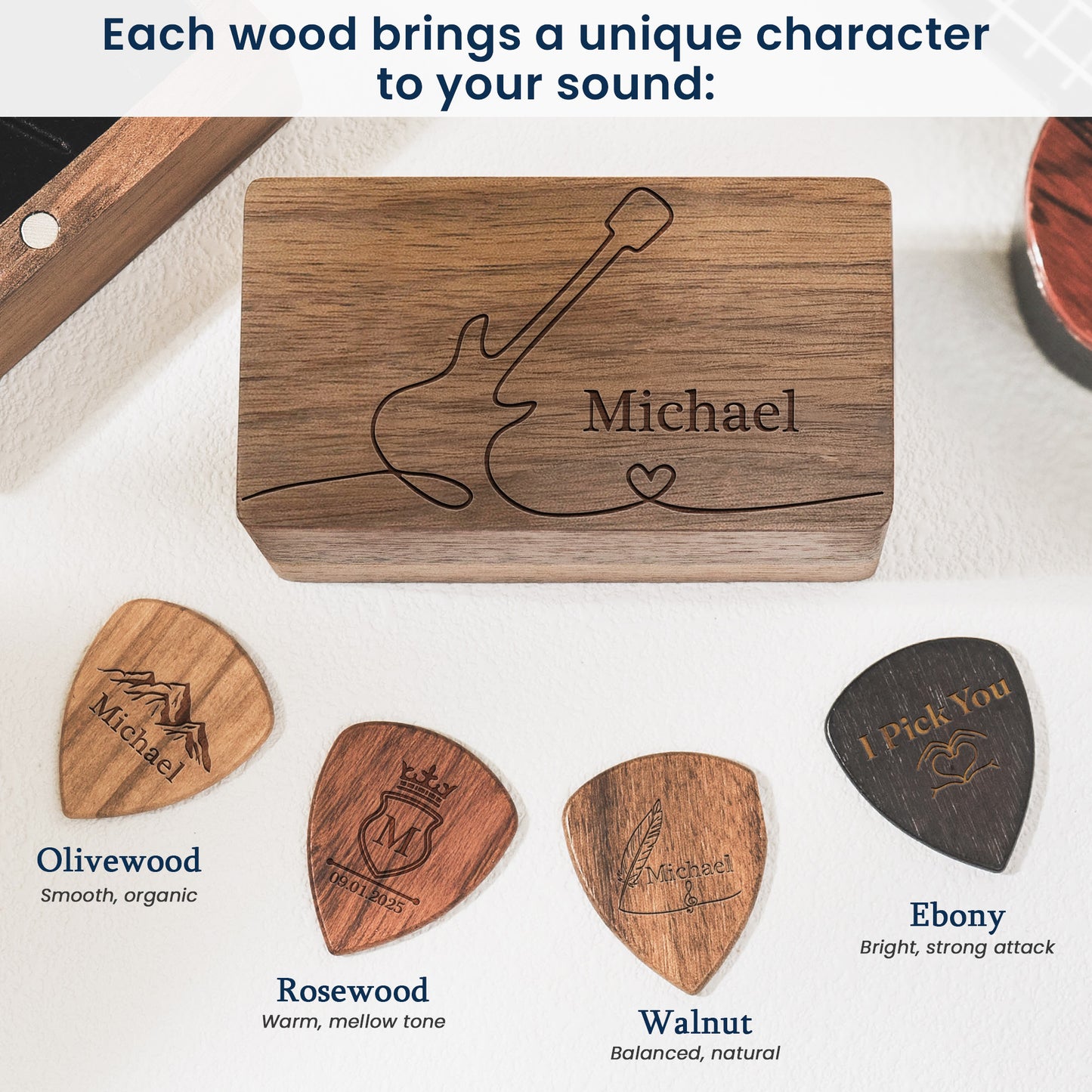 Vintage Monogram - Personalized Wooden Guitar Pick Box