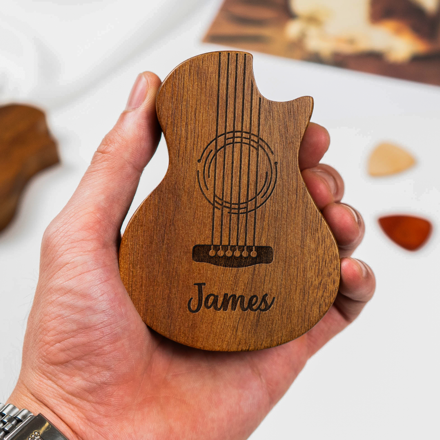 Vintage Monogram - Personalized Wooden Guitar Pick Box