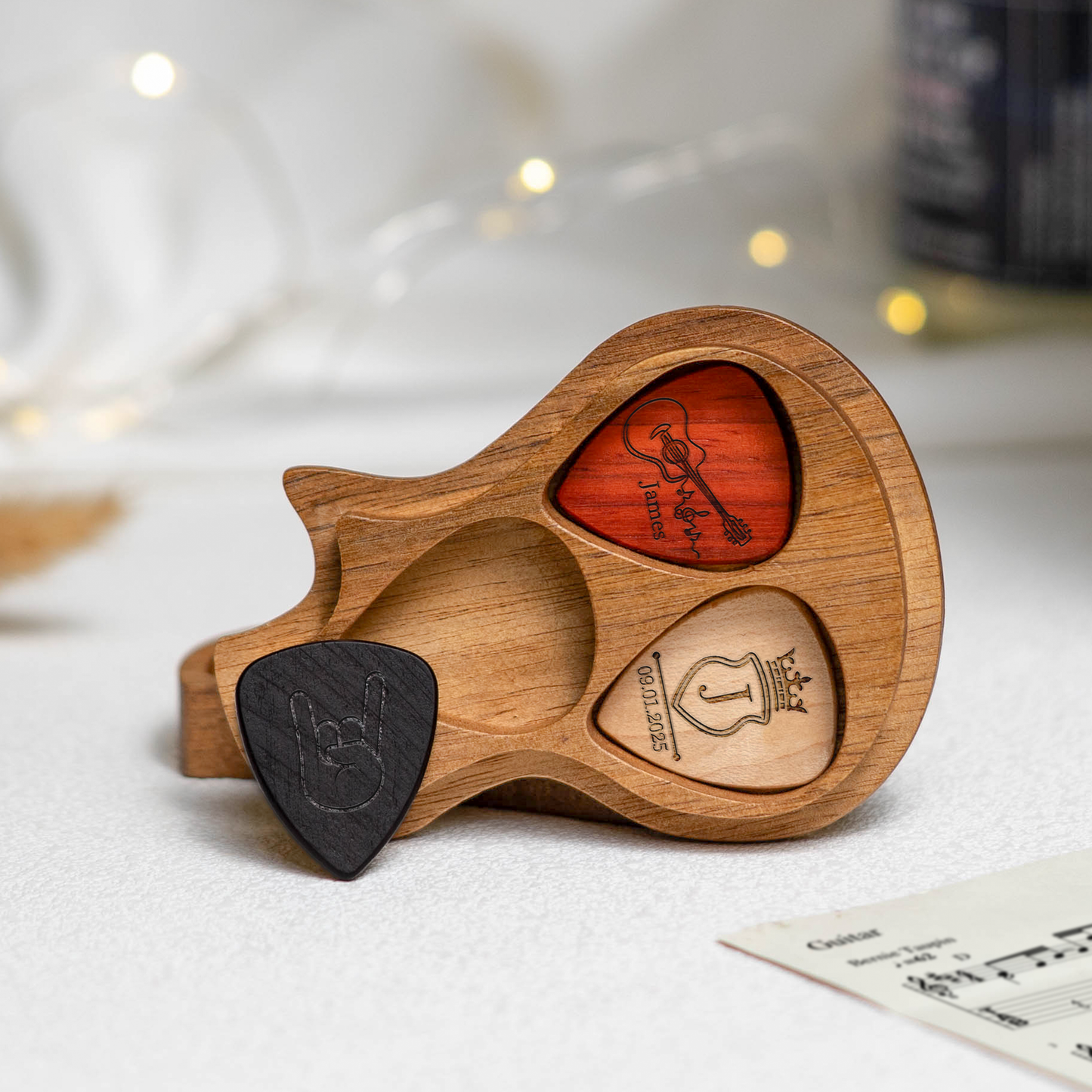 Vintage Monogram - Personalized Wooden Guitar Pick Box