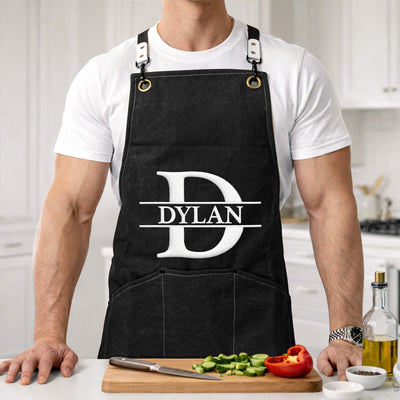Vintage Monogram, Custom Name Gift For Him - Personalized Embroidered Apron