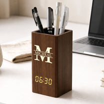 Vintage-Monogram-Personalized-Pen-Holder-With-Clock-2