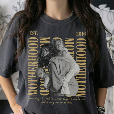 Vintage Motherhood Photo Shirt Trendy Mama Shirt - Personalized Shirt