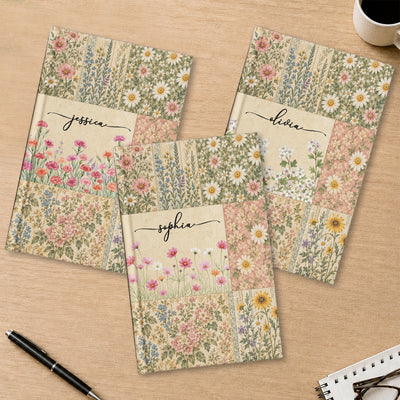 Vintage Patchwork Style Birth Month Flower Gift For Her Daughter Friend Sister Wife - Personalized Journal