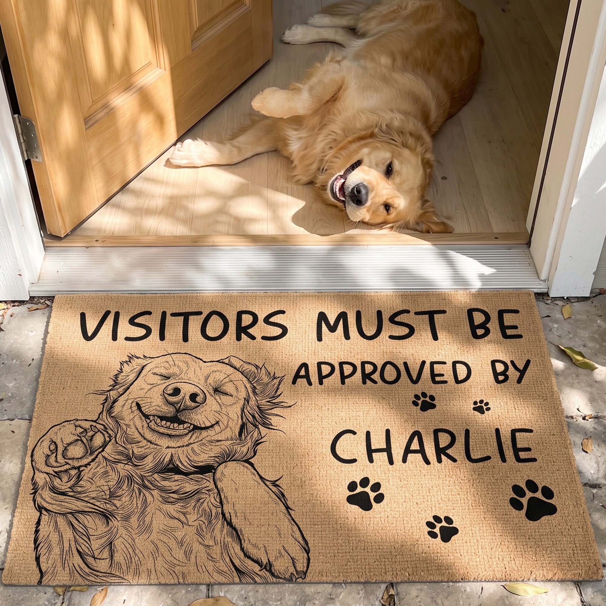 Visitors-Must-Be-Approved-By-Custom-Pet-Portrait-Sketch-Line-Art-Personalized-Doormat-1