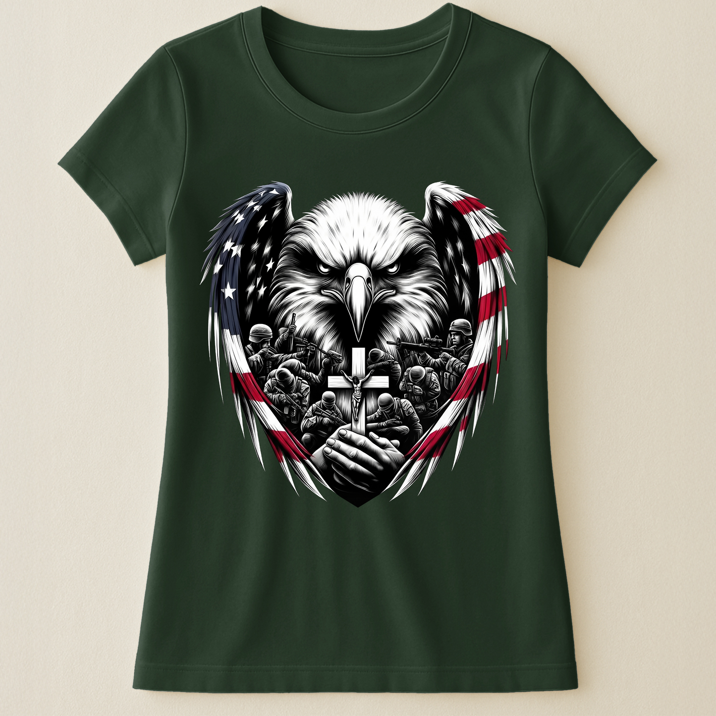 American Eagle Wings & Soldiers Praying Cross - Shirt