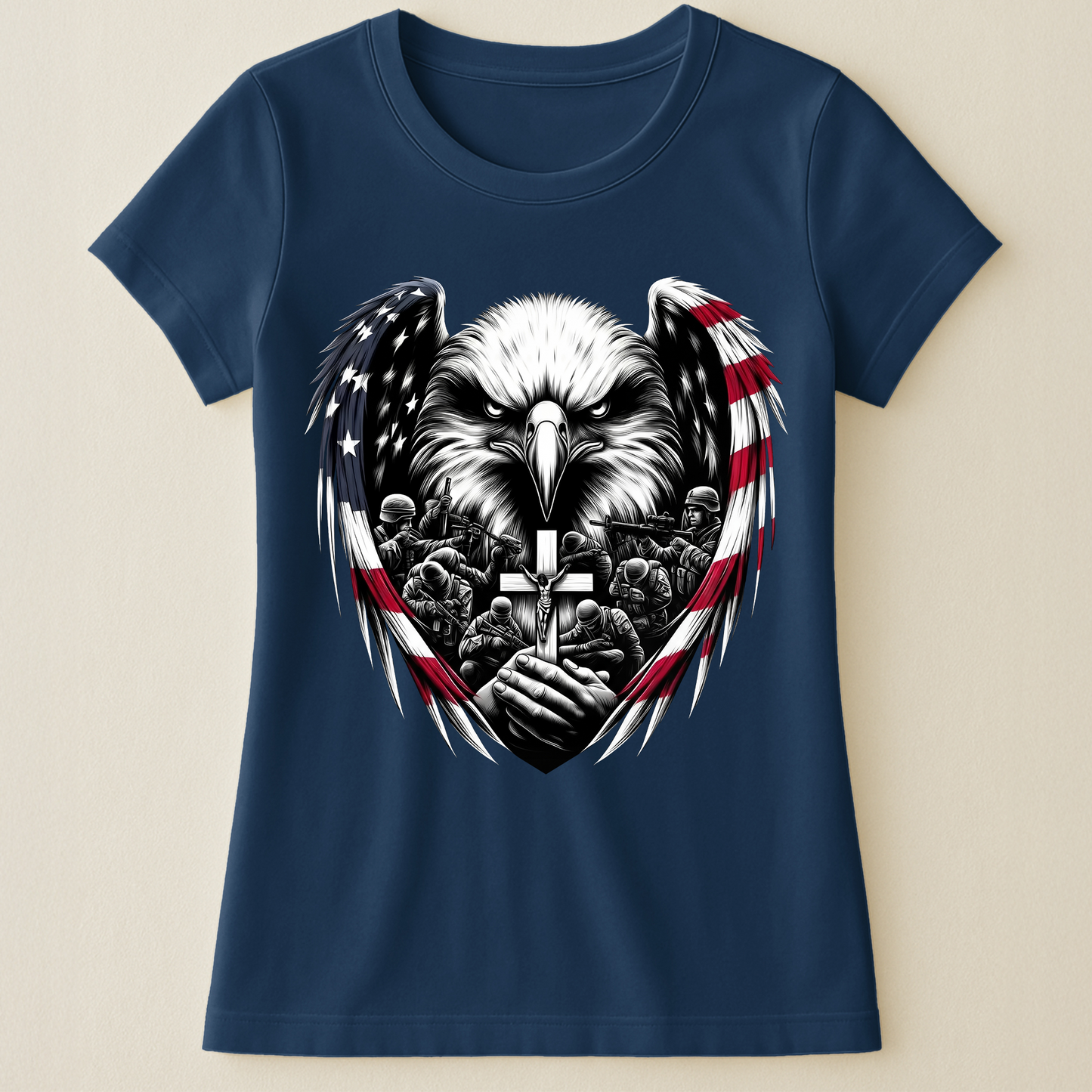American Eagle Wings & Soldiers Praying Cross - Shirt