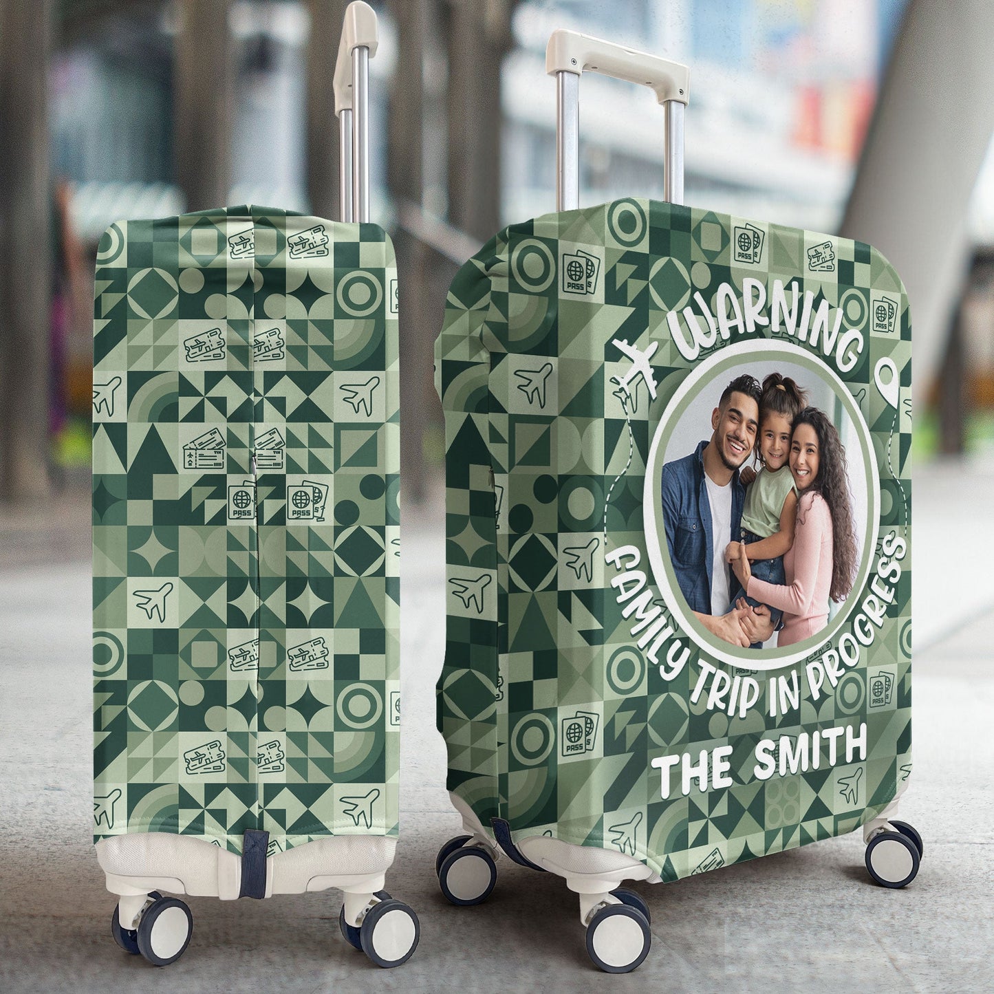 Warning Family Trip In Progress - Personalized Photo Luggage Cover