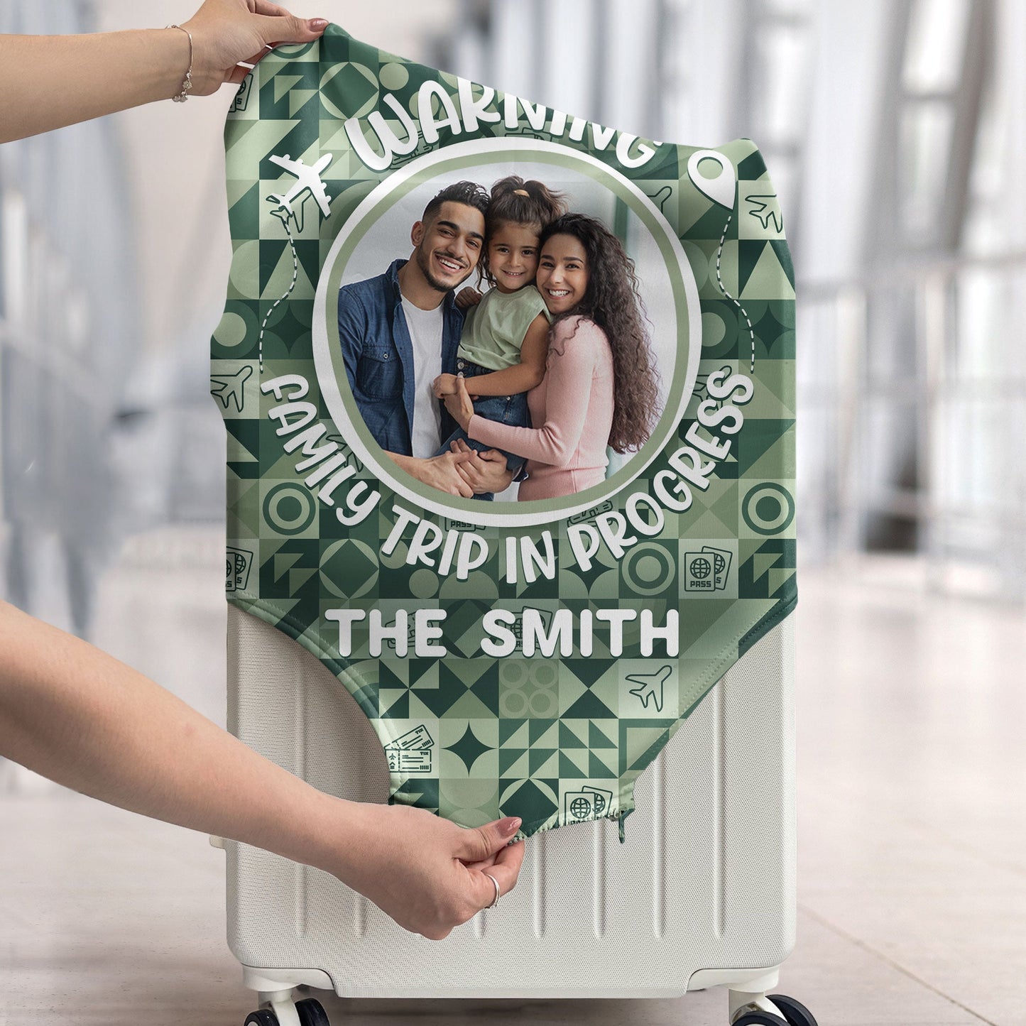 Warning Family Trip In Progress - Personalized Photo Luggage Cover